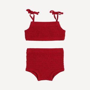 NWT Kate Quinn 2 Piece Smocked Sun Suit Lava Red 0-3m Bamboo